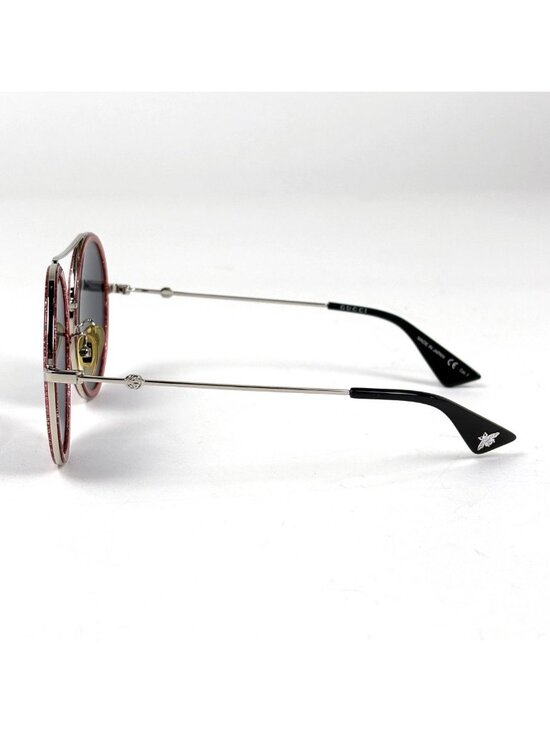 Gucci Logo Sunglasses Round Eyewear Bumblebee Metal Silver Red main image 4